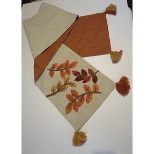 Kirkland's Home Crewel Embroidery Fall Leaf‎ Table Runner 80"x13.5" Chenille